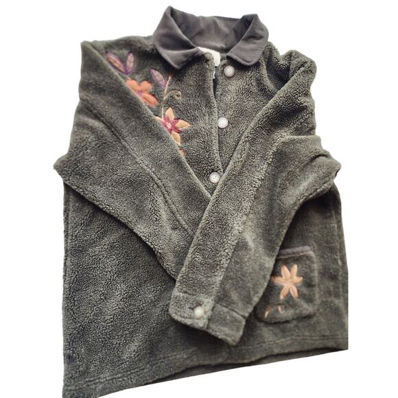 Teddi Floral Embroidered Sherpa Fleece Jacket Women Large Cozy Fall Cottagecore - Picture 11 of 15